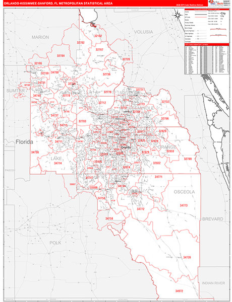 Orlando-Kissimmee-Sanford Metro Area Wall Map